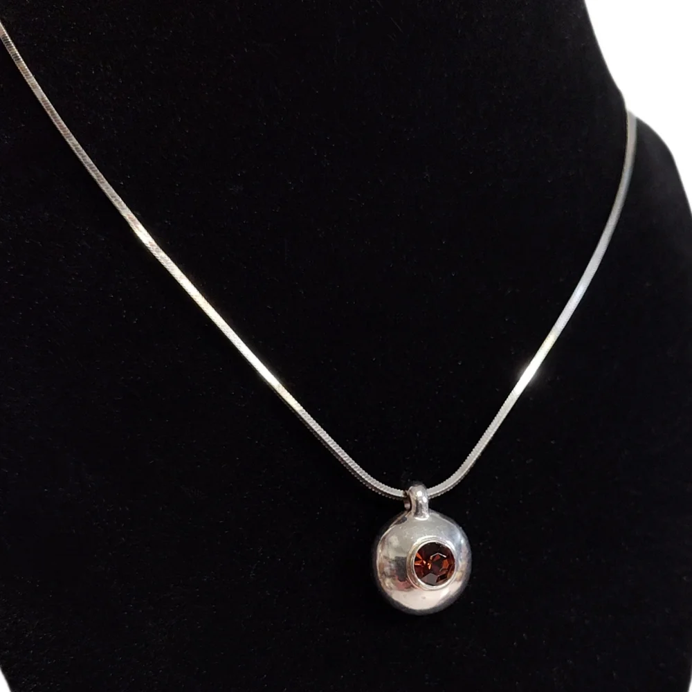 Miriam Salat Sterling Silver Faceted Amber Glass Crystal Round Pendant Necklace - Picture 1 of 12